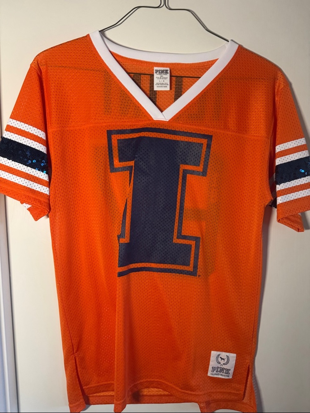 PINK Victoria's Secret Orange Mesh V-Neck Jersey Top